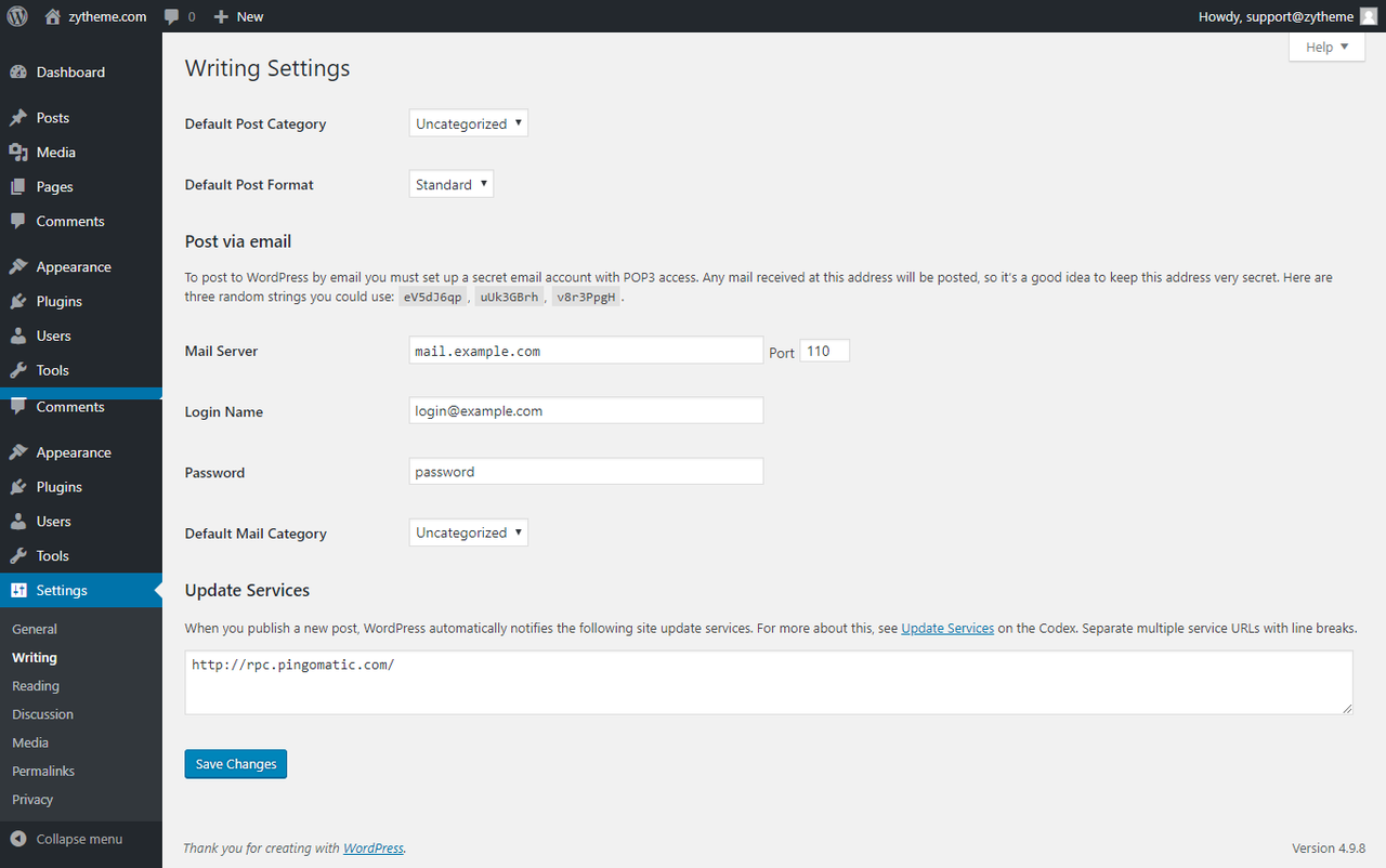 Wrtting setting